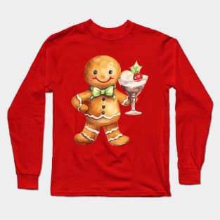 Christmas Gingerbread Man with Martini Glass Long Sleeve T-Shirt